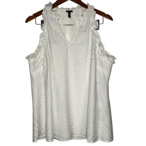 Madison White Ruffle Trim Sleeveless Top Women's‎ XL